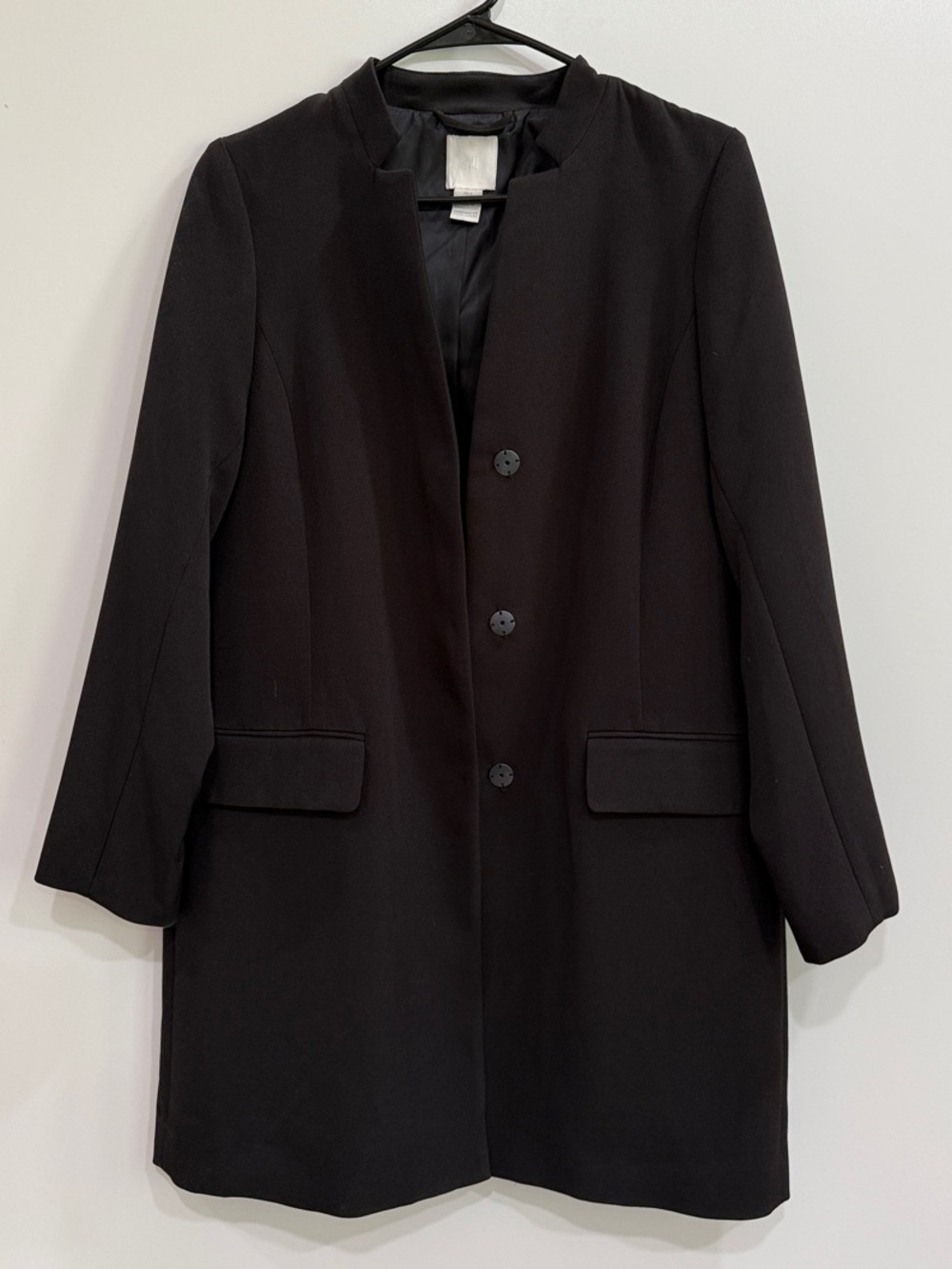 H&M Black Women's Collarless Long Coat
